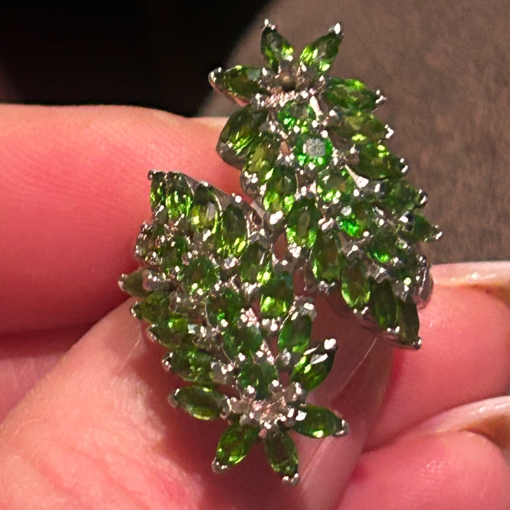 Chrome Diopside & Zircon 4.0ctw Bypass Leaf Ring Platinum over Sterling Silver